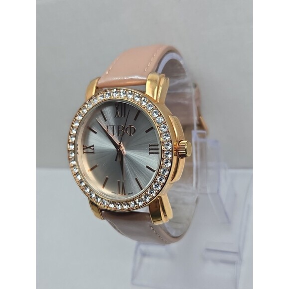 HJGreek Pi Beta Phi Sorority Watch Pink Rose Gold Tone Crystal Bezel New Battery main image 5